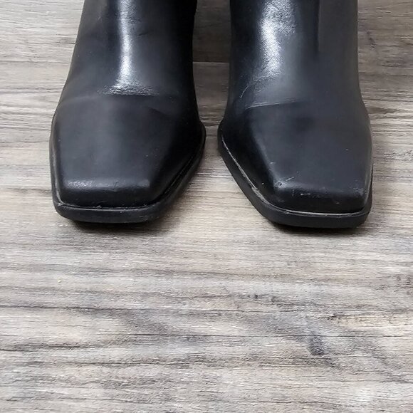 Markon Frannie Leather Buckle Square Toe Black Zip Up Heel Boot - Picture 4 of 12